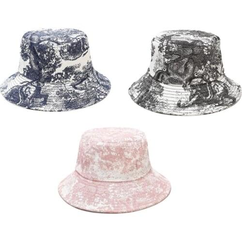 Unisex Ink Painting Vintage Bucket Hat Tie-Dye Printed Outdoor Fisherman Cap F3MF