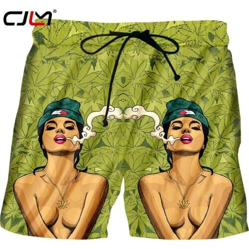 CJLM 3D Creative Print Green Leaf Girl Beach Shorts Man Casual Elastic Band Board Shorts Fitness Summer Trousers Mens Shorts