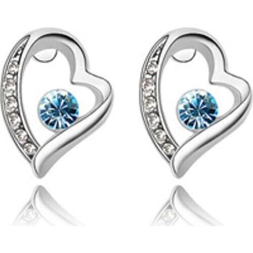 QiLeSen Fine jewelry 925 sterling silver suitable for ladies wedding earrings, Crooked heart sea blue earrings YW114