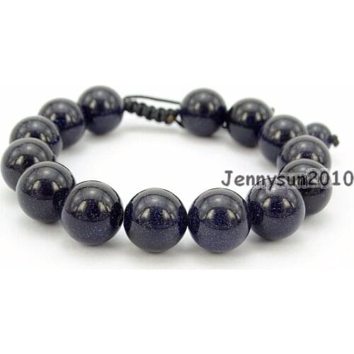 Handmade 12mm Adjustable Natural Blue Sand Gems Stone Round Beads Bracelet Healing Reiki 5 Strands/Pack