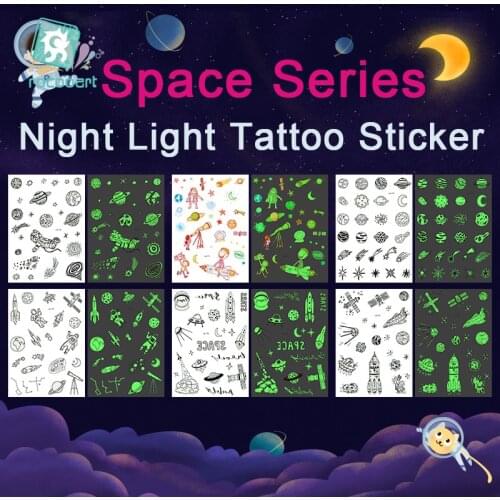 Rocooart Big 21x15cm Luminous Tattoo sticker Universe series Glowing in the dark Earth star moon Temporary Fake body art Tatoo