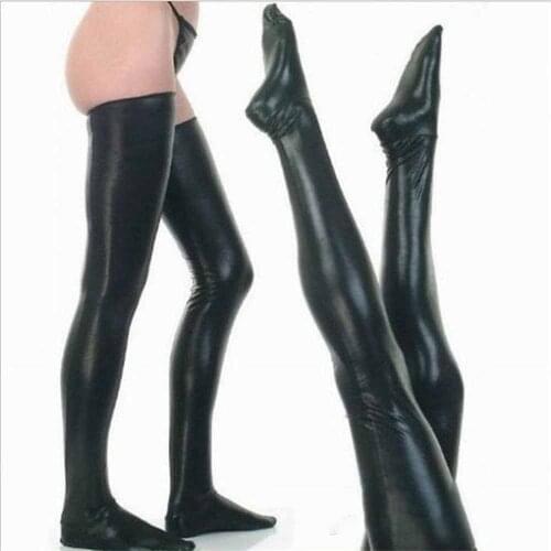 Sexy Stockings Mens Latex Long Sock Anti-Skid Soft Wetlook PVC Leather Thigh High Footed Stockings Hot Club Wear Exotic Lingerie