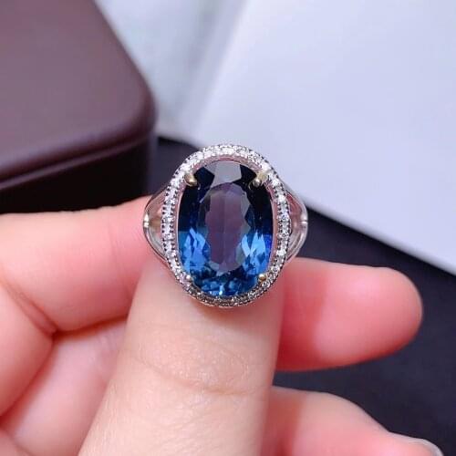 CoLife Jewelry London Blue Topaz Silver Ring 10mm * 14mm Natural Topaz Ring for Daily Wear 925 Silver Topaz Jewelry