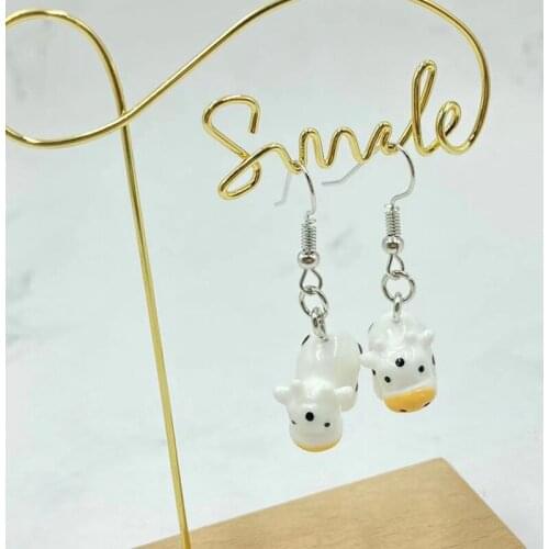 HOT Fashion Creative Handmade Black and White Little Cow Ear Hook Earrings Initial Gift Cute Resin Earrings