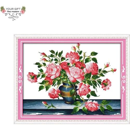 Joy Sunday H394 Home Decoration 14CT 11CT Stamped and Counted Rich Rose Flowers Needlepoint Embroidery Cross Stitch