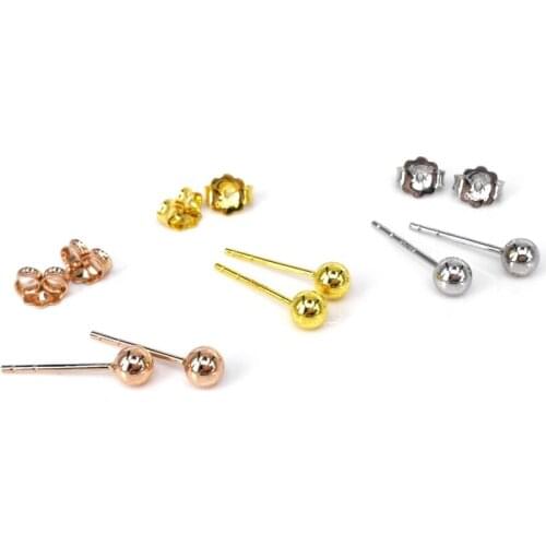 1PCS Solid 18k Gold Earrings Women Luck 4mmW Smooth Ball Stud Earrings 0.9-1g 18k Yellow / White / Rose Gold
