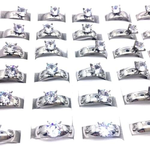 MixMax 24Pcs Womens Rings Zircon Stone Stainless Steel Wedding Bands Fashion Jewelry Wholesale Brand New