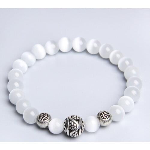 Women white stone beads bracelet white cat eye beads bracelet couples friendship bracelets Donna dropshipping Мисс Madame Mej