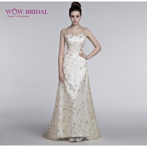 Wowbridal Mermaid Evening Dress Long 2017 Stars O-neck Appliqued Tiered Pleat See Through Special Occasion Dresses