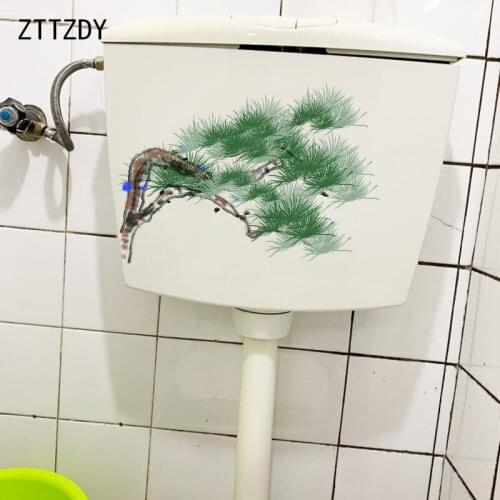 ZTTZDY 24.3×16.2CM Green Pine Tree Hand Painting Vintage Wall Stickers Mural Home WC Toilet Decor T6-0100