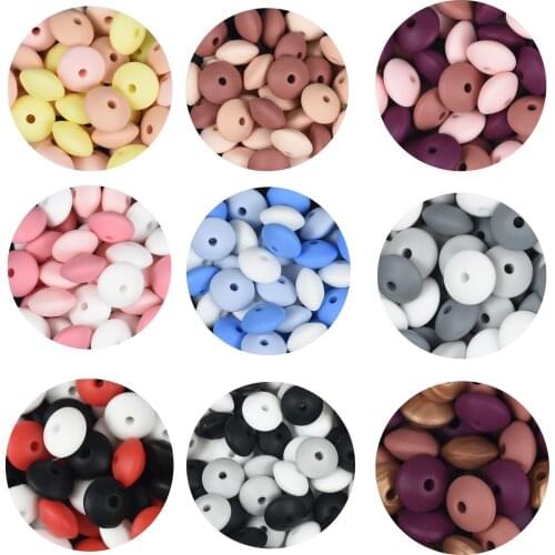Wholesale 100 PCS 3 Colors Lentil Silicone Beads 12MM Food Grade Jewelry Beads Soft Teething BPA Free DIY Charm Necklace Teether