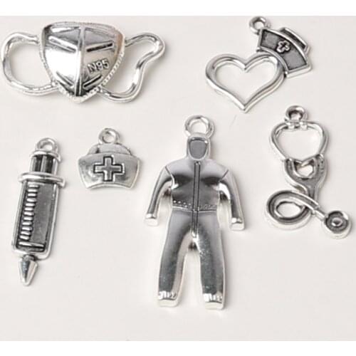 12 Pcs Mix Nurse Medical Box Medical Charm Pendants Mask Needle Syringe Stethoscope Charm Cute Angel Charm Pendant Accessories