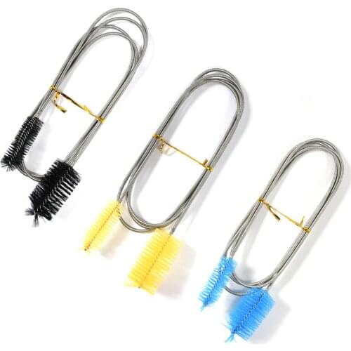 155cm Aquarium Cleaning Brush Stainless Steel Flexible Bent Tube 2x Brush Water Air Tube Pipe Hose Cleaner Fish Tank Tools