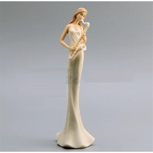 35.5CM CHINESE STYLE SAXOPHONE WOMAN ORCHESTRA BAND ART SCULPTURE FIGURE STATUE RESIN CRAFT HOME DECORATION BIRTHDAY GIFT R3367