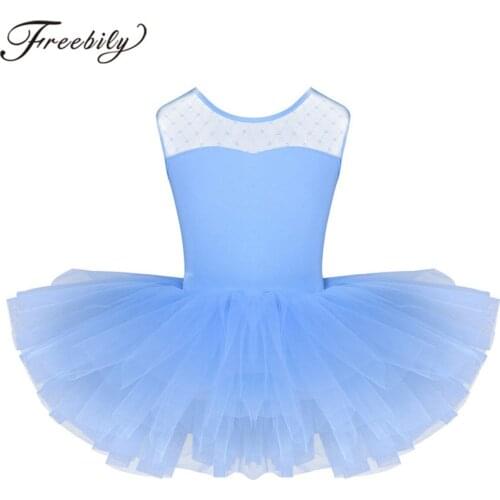 Freebily Ballet Dress Kids Girls Stretch Mesh Splice U-shape Back Ballet Dance Gymnastics Leotard Tutu Dress For Girls Dancewear