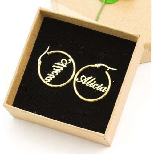 Big Round Earrings For Women Personalized Name Custom Jewelry Stainless Steel Rose Gold Earings Fashion Jewelry 2019 Brinco 30mm