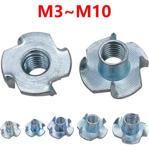 Four-prong nut Four-foot nail Furniture four-corner nail nut m3 m4 m5 m6 m8 m10 speaker t-nut Four-jaw zinc coated t nut