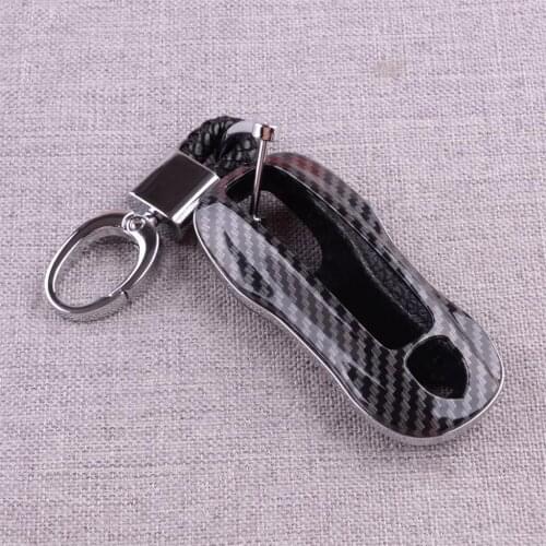 CITALL Car Smart Remote Key Fob Cover Case Chain Fit for Porsche Cayenne Coupe Panamera Taycan 2020 Carbon Fiber Style ABS