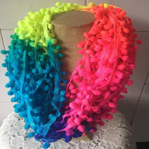 Colors dyed cotton ball pompom fringe tassel venice cord wide guipure lace trim applique ribbon