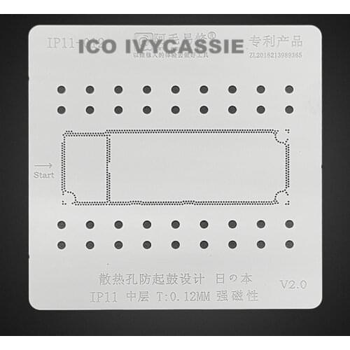 For iPhone 11 Middle Layer Board BGA Stencil Reballing Solder Ball Tin Plant Net Steel Mesh Amaoe Square Round Hole IP11-012