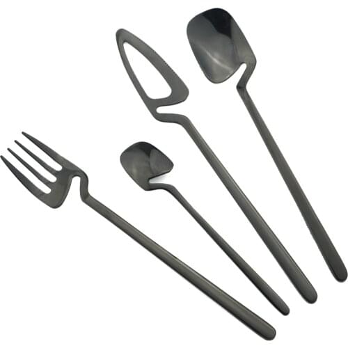 40Pcs Mirror Black Cutlery Set Knives Fork Tea Spoon Dinner Tableware Set 304 Stainless Steel Dinnerware Silverware Flatware Set