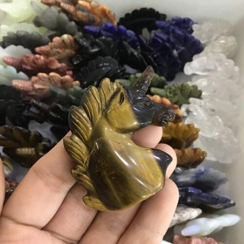 2.0" Natural Tiger eye stone Crystal Unicorn Carving Horse head Figurine