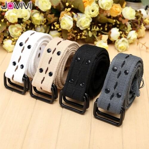 Jovivi 1pc Army Style Belts Pin Buckle Military Mens Sports Web Canvas Belt Double Buckle Black/White/Gray/Khaki Birthday Gift