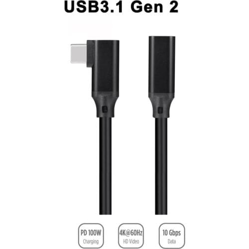 Elbow 100W PD 5A USB3.1 Type-C Extension Cable 4K 60Hz USB-C Gen 2 10Gbps Extender 0.2m 0.5m 0.1m 2m
