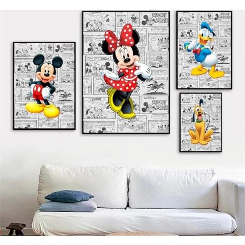 Disney Mickey Mouse Character Comic Canvas Painting Posters and Prints Wall Art Picture for Living Room Home Decoration