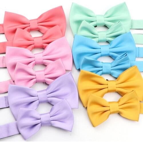Bright Light Color Parent-Child Bow Tie Set Chic Men Women Kids Butterfly Peach Pink Orange Green Satin Bowtie Accessory Gift