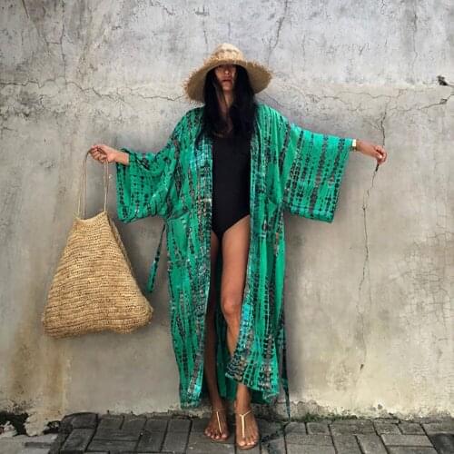 Summer New Boho Beachwear Striped Printed Cardigan 2021 Women Swimsuit Cover Up Robe Sexy Bikini Beach Body Wrap Kimono Pareo