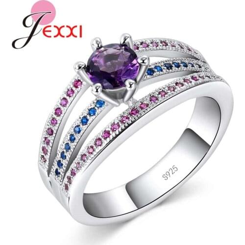 Charm Female Purple Ring Elegant Blue Filled Jewelry Wedding Delicate 925 Sterling Silver Rings For Stylish Women