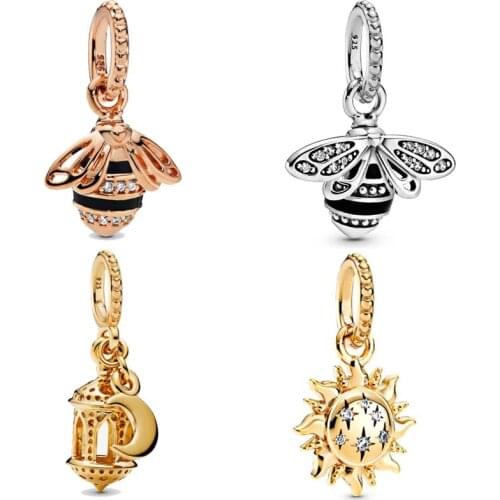 Original Sparkling Sun Arabian Lantern With Star & Moon Pendant Bead Fit Europe Bracelet 925 Sterling Silver Charm DIY Jewelry