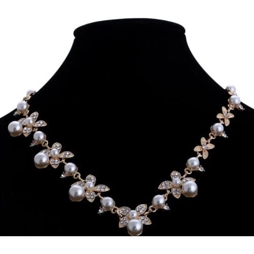 Sweet Long Imitate Pearl Choker Necklace Bridal Jewelry Women Banquet All-match Beaded Crystal Leaf Collares Collier Feminias