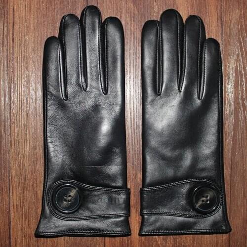 Autumn and winter womens autumn and Winter thicken thermal velvet outdoor cold-proof button decoration sheepskin gloves