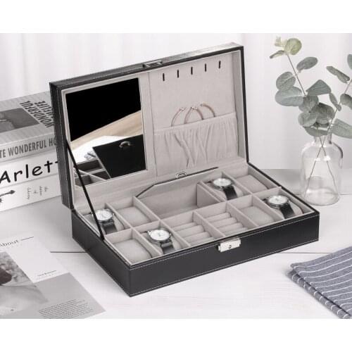 Protable PU Leather Watches Organizer Display Collection Case Jewelry Earrings Rings Necklace Storage Box
