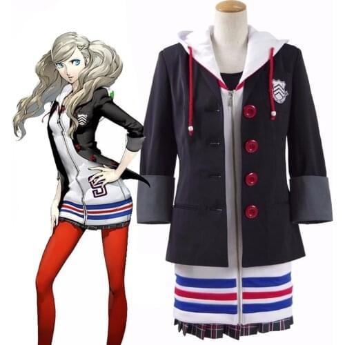 Persona 5 Anne Takamaki Panther Cosplay Costume Woman Full Set Uniform Hoodie Coat Shirt Skirt Stockings Girls Halloween Costume
