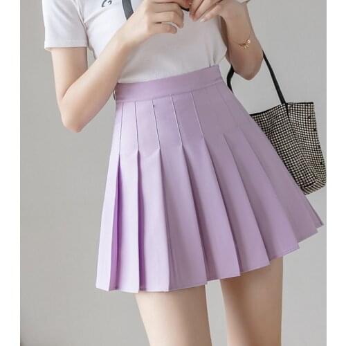 Prepply Style Classic Solid Pleated Skirt Women 2021 Summer Mini Skirts High Waist Purple White Dance Skirt #S09