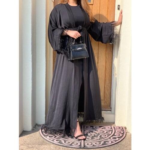 Ramadan Eid Open Abayas for Women Dubai Abaya Kimono Turkey Muslim Hijab Dress Islamic Clothing Arabic Kaftan Caftan Robe Black