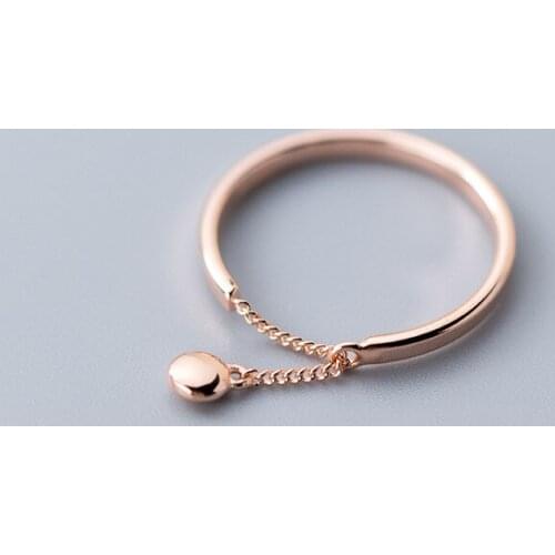 Real. 925 Sterling Silver Lucky Bean Ball Chain Ring Tassel adjust C-J6057