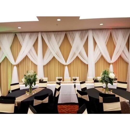Luxury Gold Wedding Backdrop with White Swags 10ftx20ft stage decoration banquet party stage curtain Event Decor