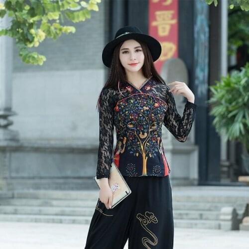 Cheongsam Top Traditional Chinese Clothes For Women Long Sleeve Shirt Cotton Vintage Clothing Top Ethnic Blouse Shirt 31144