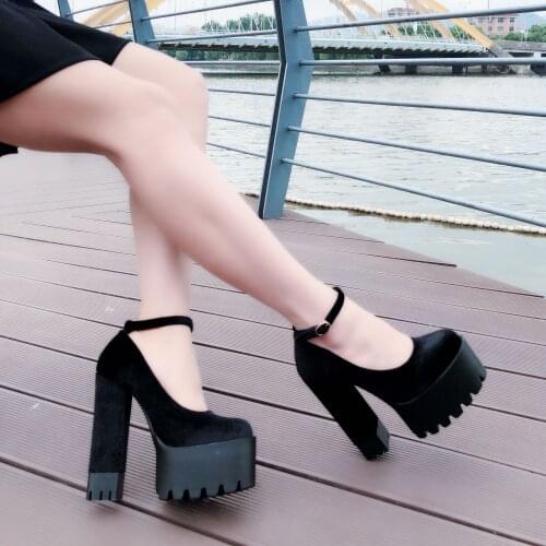 Womens Shoes 2019 New Small Fresh High Heels Thick with Single Shoes 15 Cm Super High Heels Sexy Waterproof Platform Party Pumps