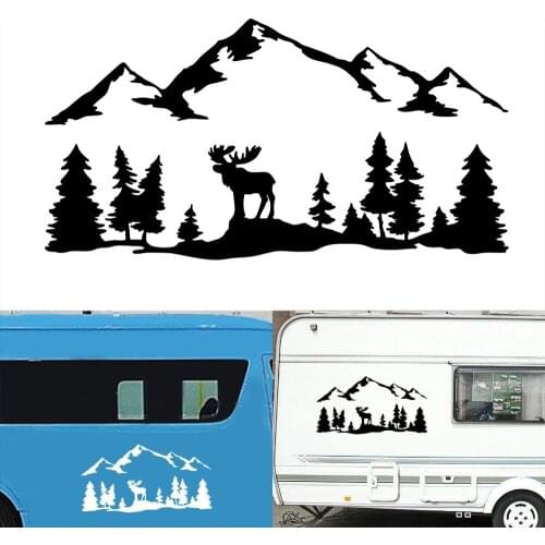 Suitable for SUV RV camper off-road elk tree forest mountain vinyl art sticker car decoration outdoor hiking decal accessories