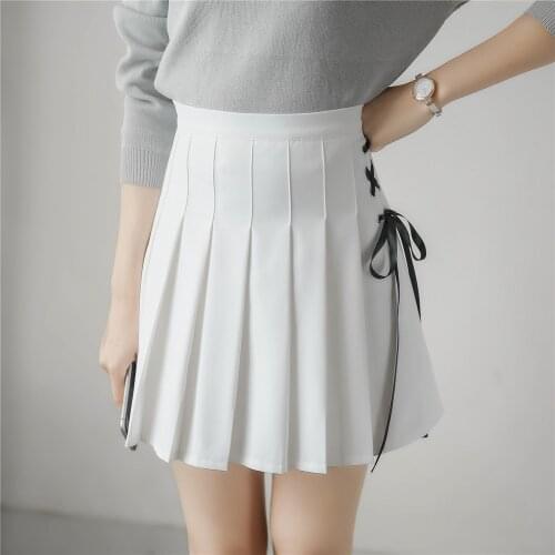 2020 Korean New Spring And Summer College Style Wind Band Bow Pleated Half Skirt High Waist A Word Skirt Female Korean Harajuku