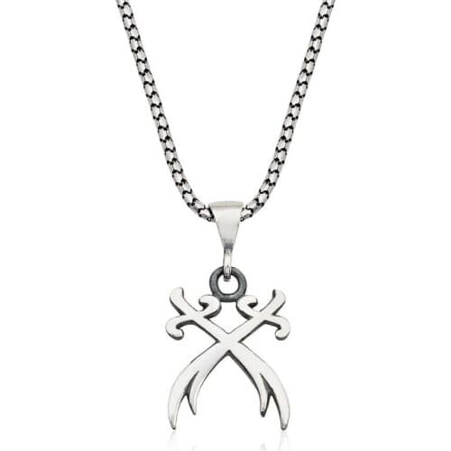 Real Silver 925 Jewelry Silver Dual Zulfiqar Sword Necklace