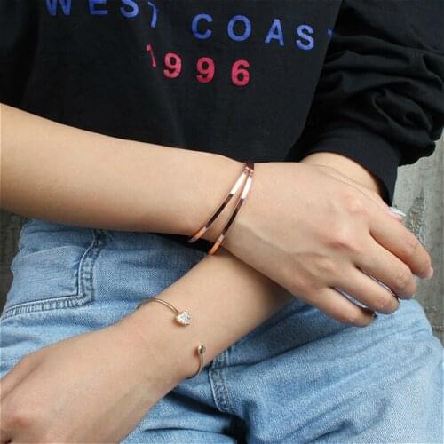 Fashion Rhinestone Heart Charm Bracelets For Women Girls Gold Color Simple Opening Bracelets Bangles Female Jewelry Alloy