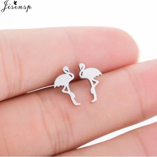 Jisensp Cute Animal Flamingo Stud Earrings for Women Stainless Steel Birds Earring Wedding Jewelry Gift pendientes hombre
