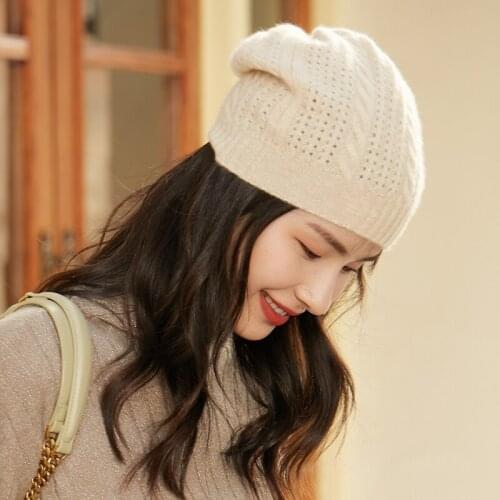 Womens hats for fall/winter 2021 new 100% cashmere pullover caps solid color casual beanies to keep warm and wild wool hats