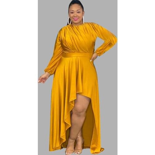 Plus Size Women Fall Dresses Solid Color Casual Loose Irregular Long Sleeved Round Collar Elegant Dress Wholesale Dropshipping